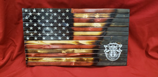 Small Concealed Cabinet 1 Door Wooden "DE OPPRESSO LIBER" American Flag