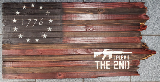 1776 "I PLEAD THE 2ND" Wooden American Flag