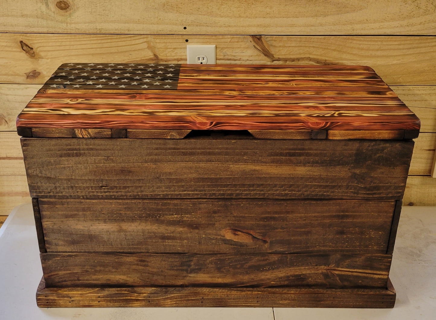 Handmade Wooden American Flag Foot Locker / Chest