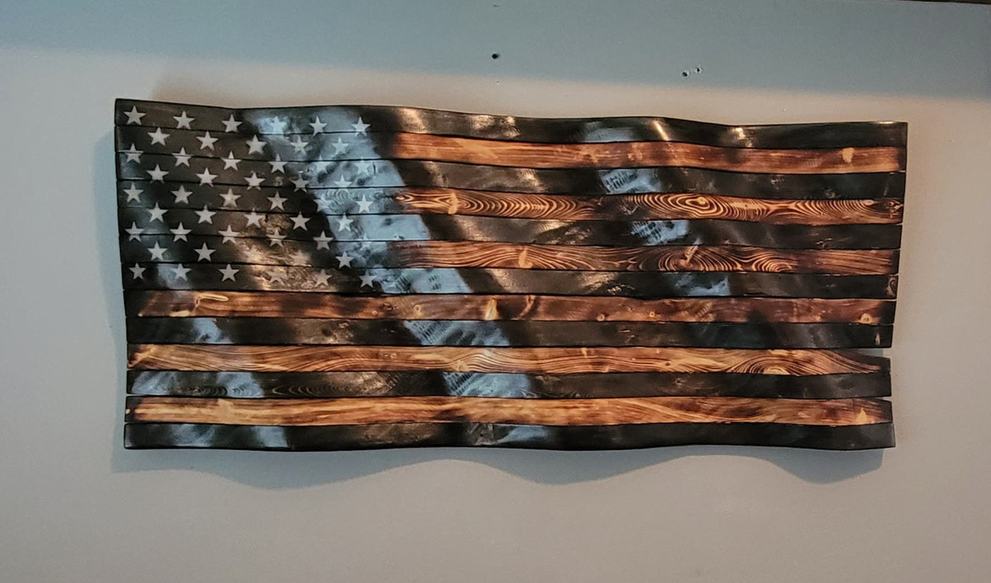 Wavy American Wooden Flag