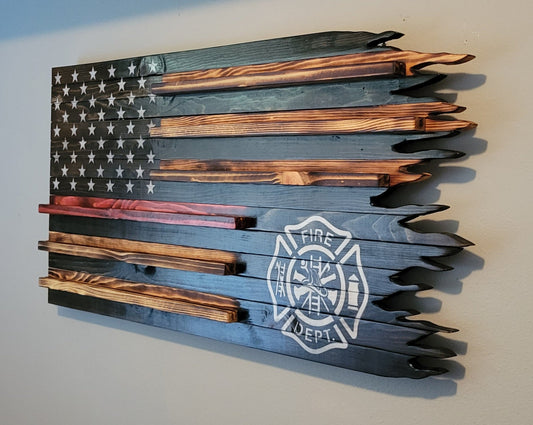 FIrefighter Wooden American Coin Holder Flag