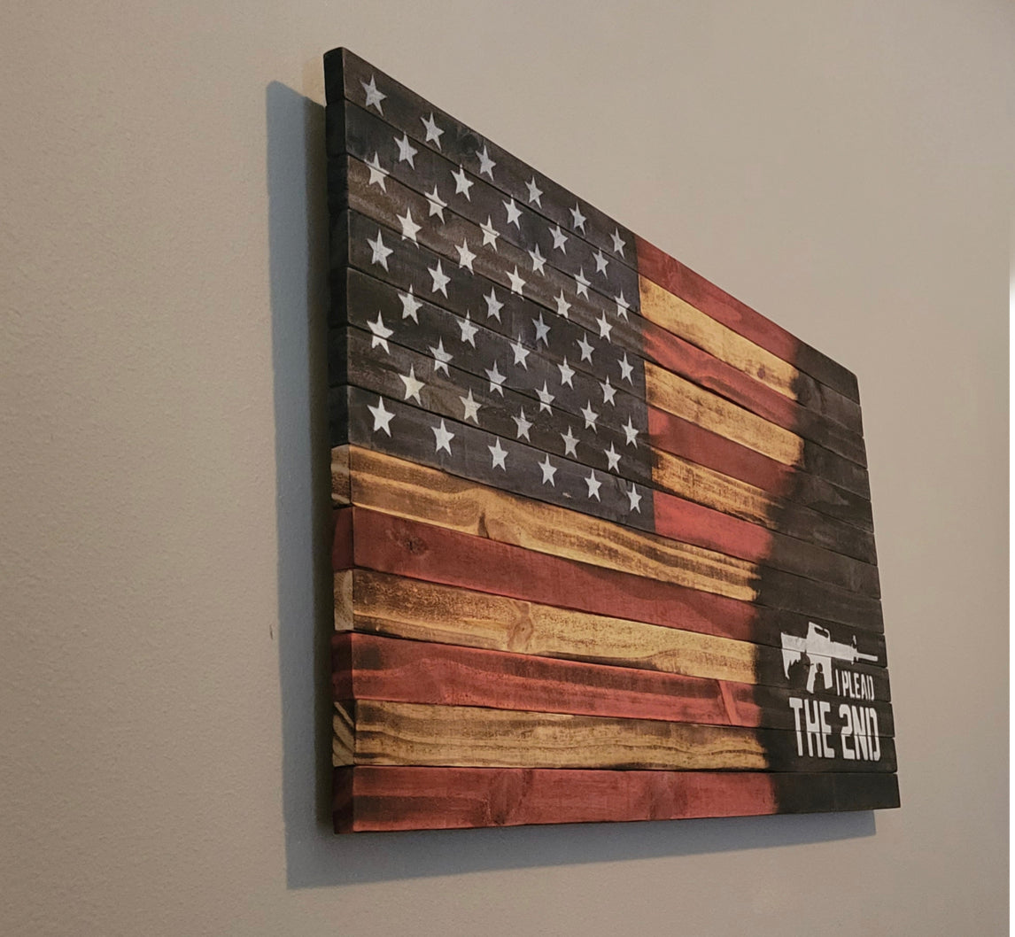 "I PLEAD THE 2ND" Wooden American Flag