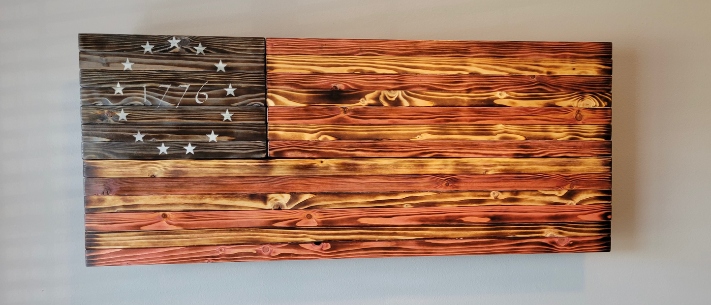 Concealed Cabinet 3 Door Wooden 1776 American Flag