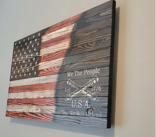 "We The People, This We Will Defend" Wooden American Flag