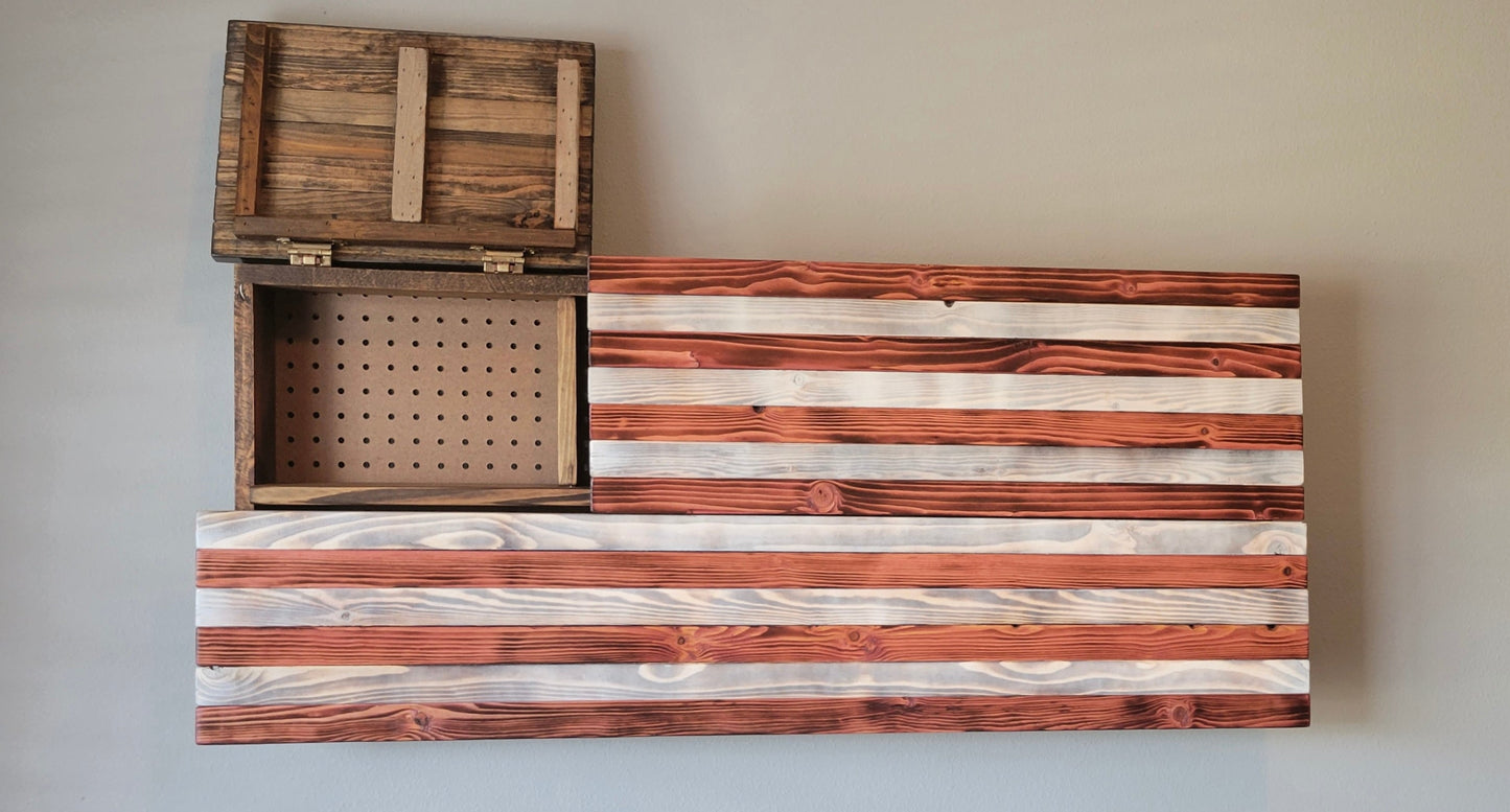 Concealed Cabinet 3 Door Wooden American Flag