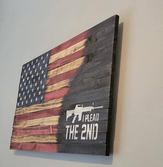 "I PLEAD THE 2ND" Wooden American Flag