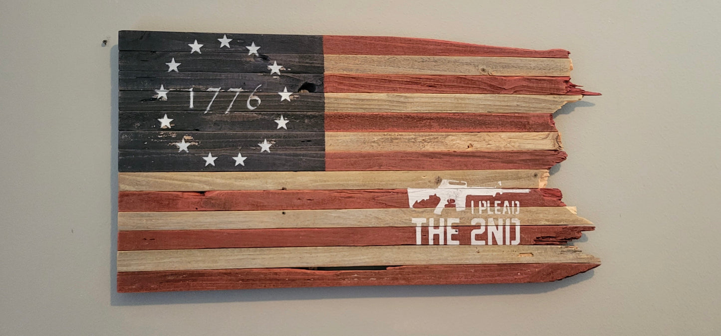 1776 "I PLEAD THE 2ND" Wooden American Flag