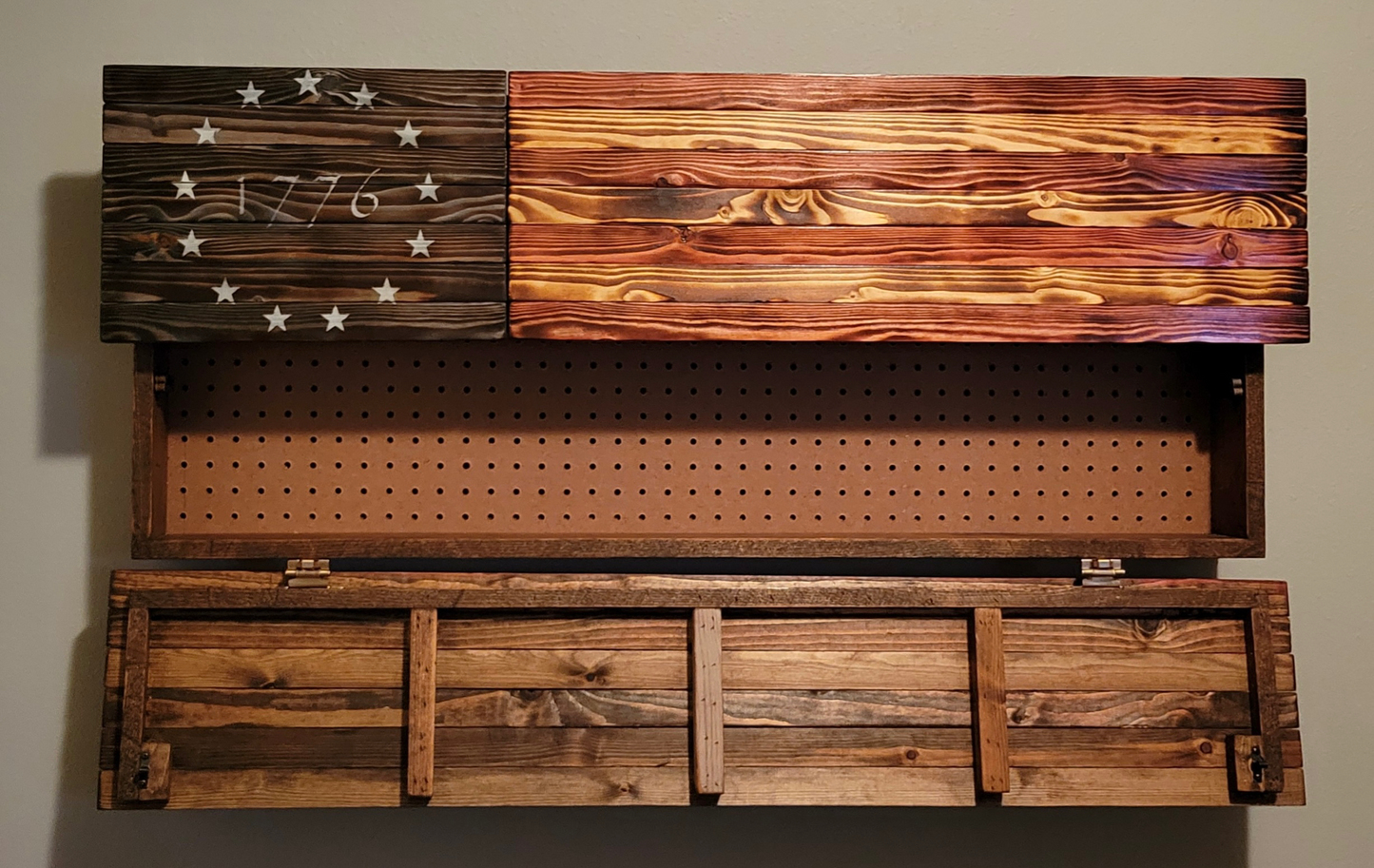 Concealed Cabinet 3 Door Wooden 1776 American Flag