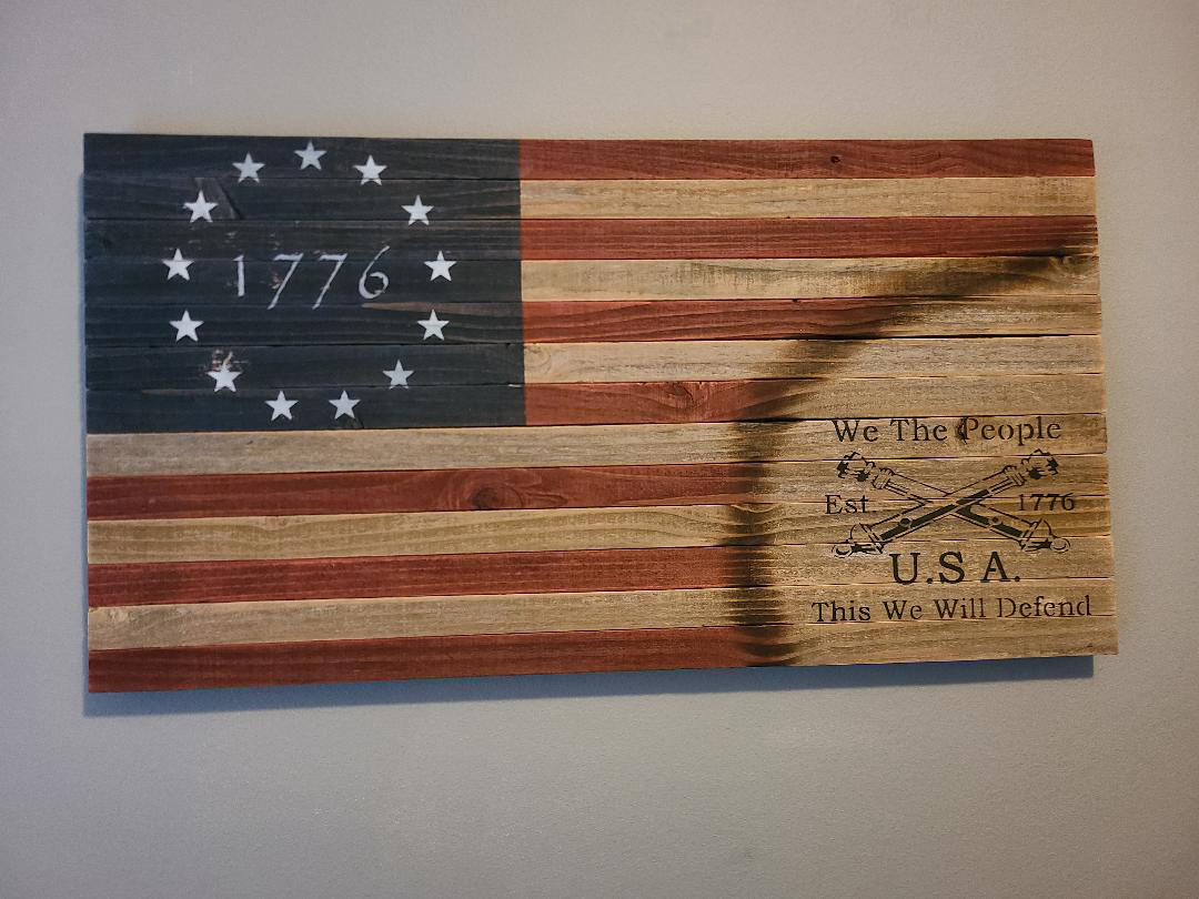 1776 "We The People, This We Will Defend" Wooden American Flag