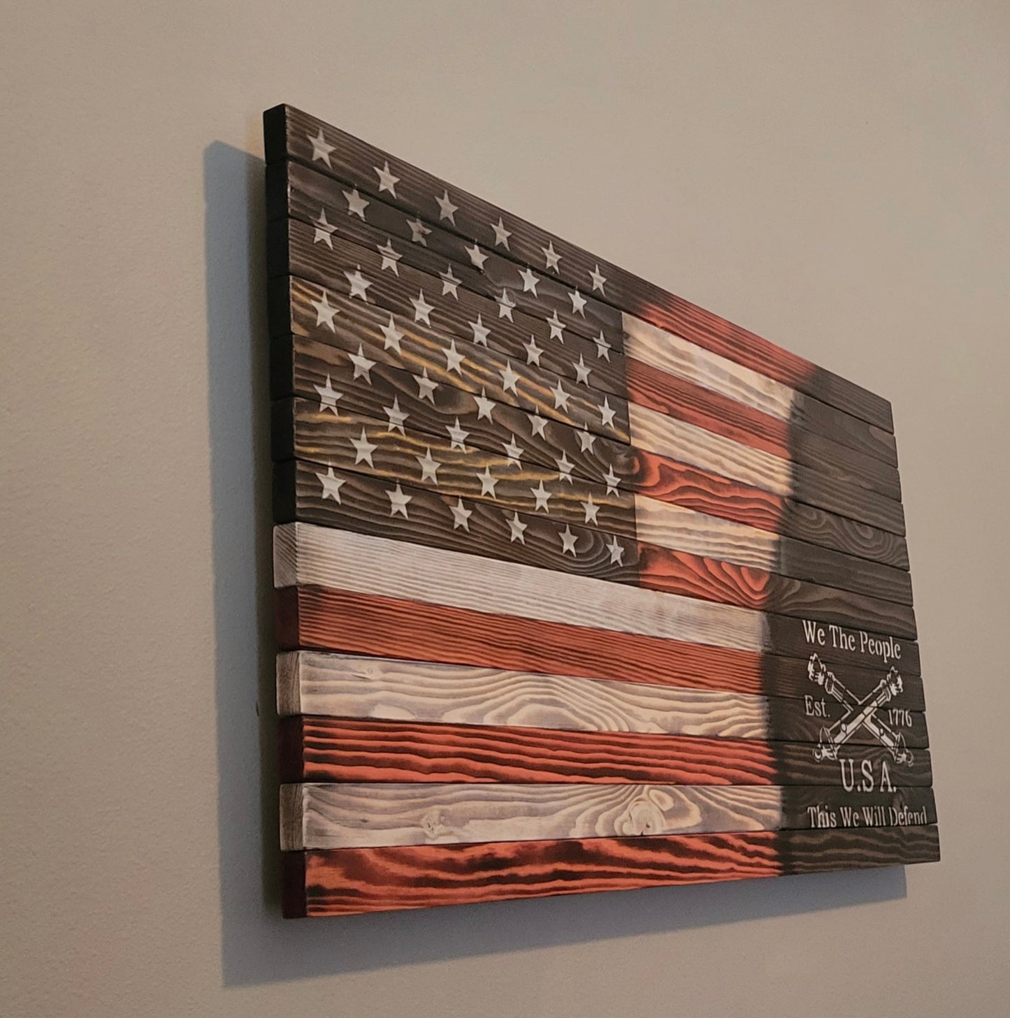 "We The People, This We Will Defend" Wooden American Flag