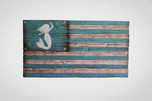 Mermaid Wooden American Flag