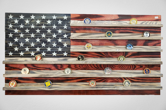 Wooden American Coin Holder Flag