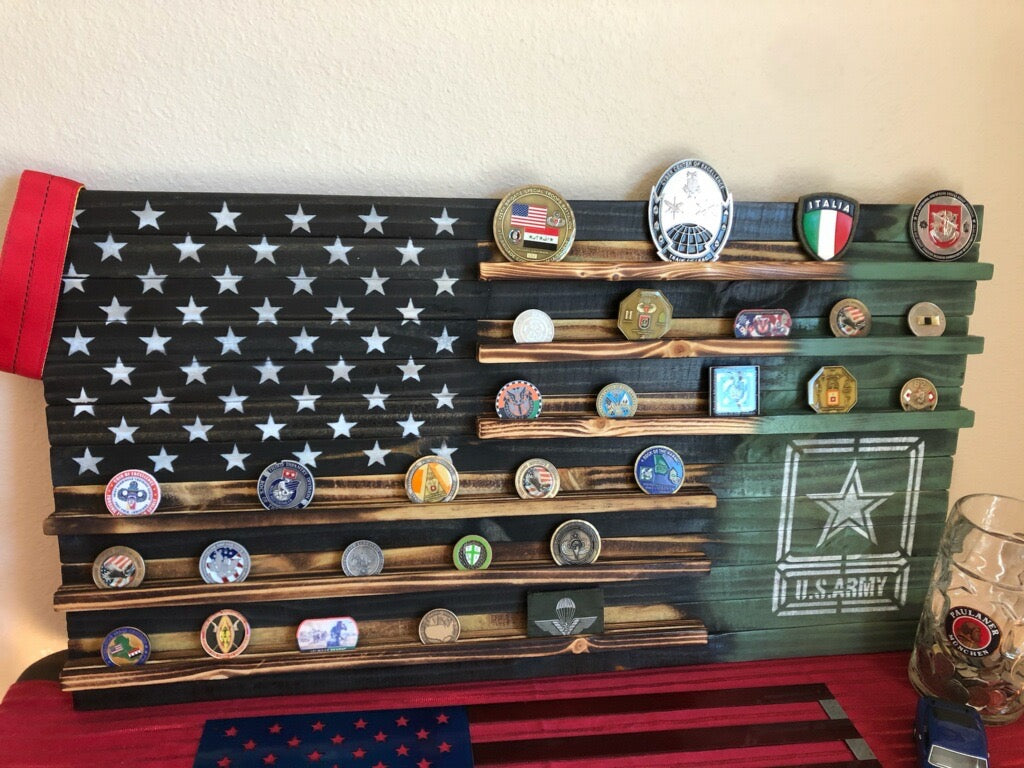 U. S. Army Wooden American Coin Holder Flag