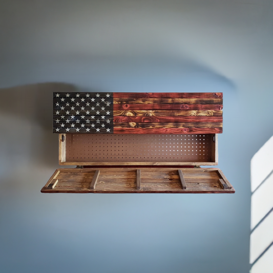Concealed Cabinet 2 Door Wooden American Flag