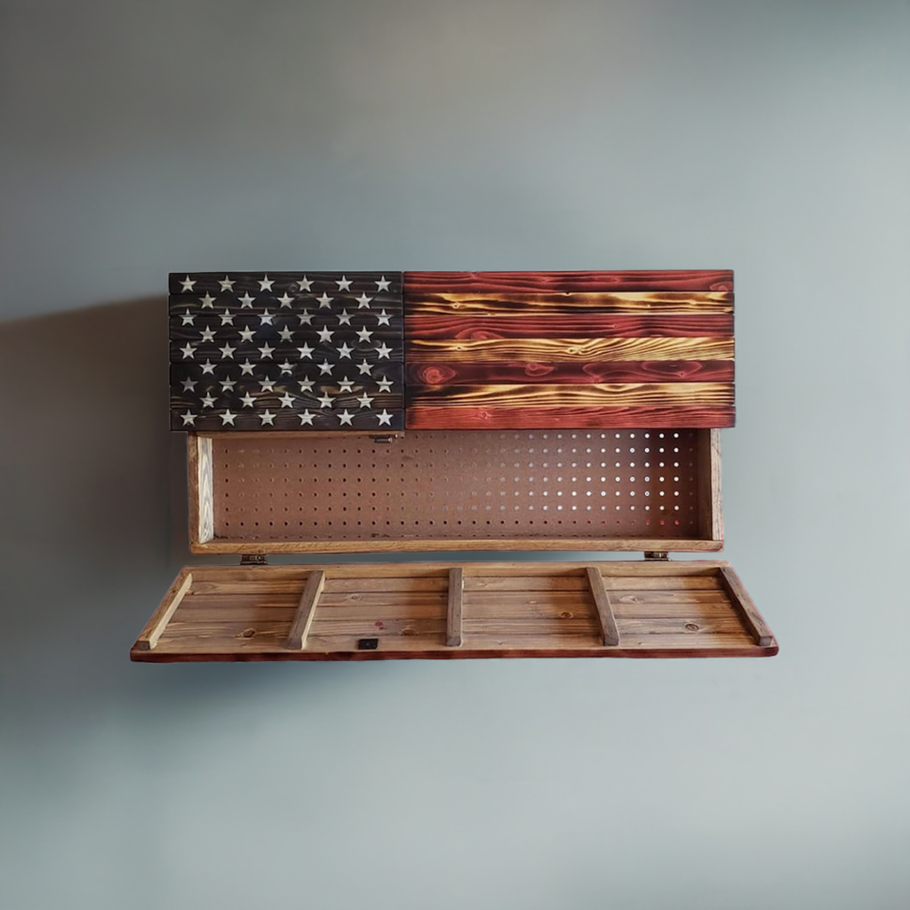 Concealed Cabinet 3 Door Wooden American Flag