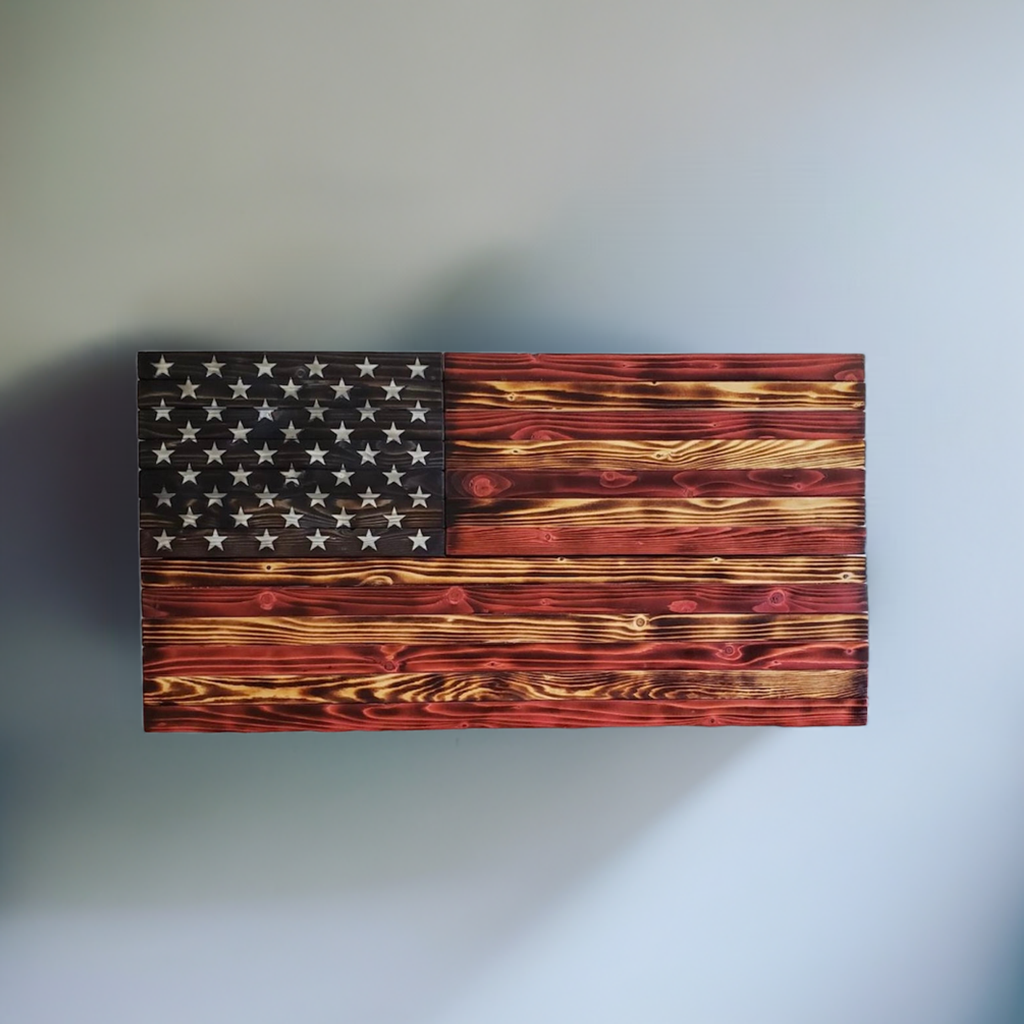 Concealed Cabinet 3 Door Wooden American Flag