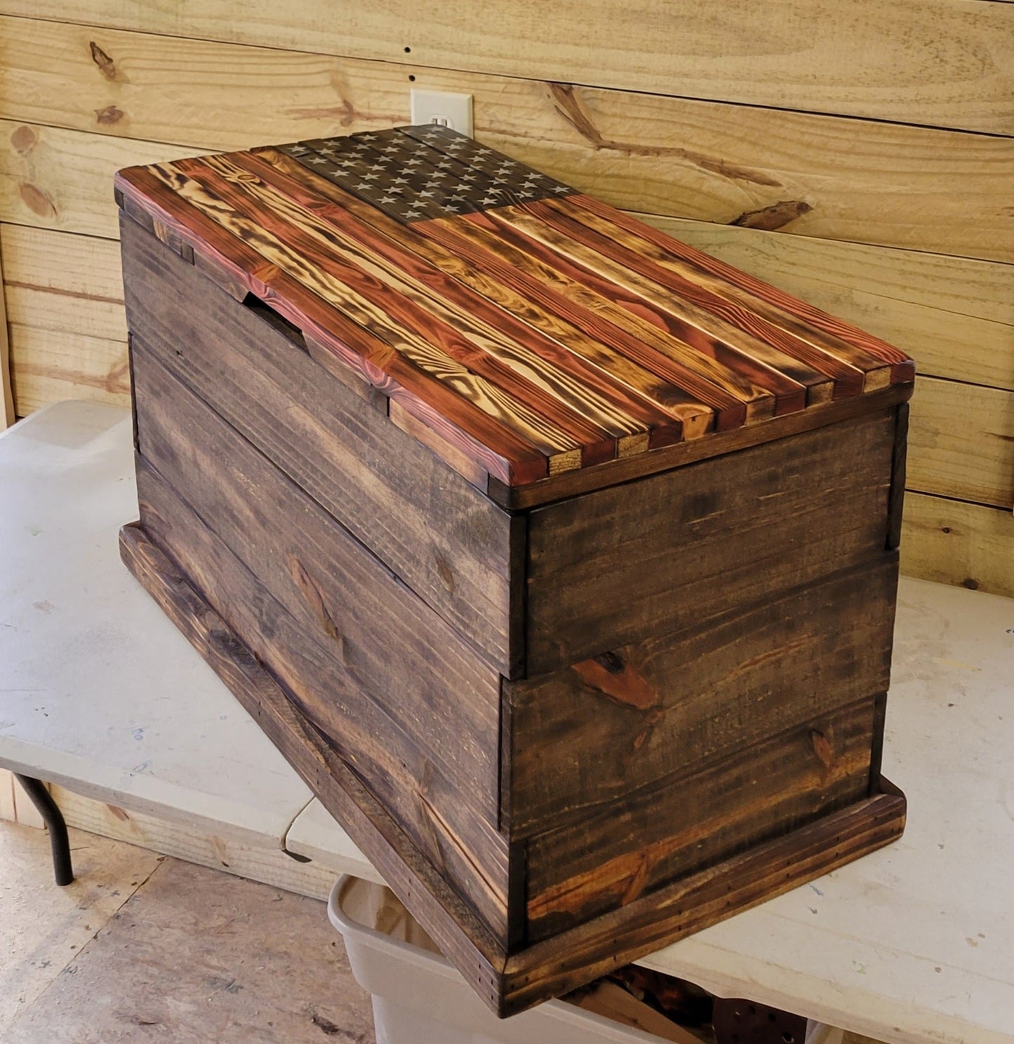 Handmade Wooden American Flag Foot Locker / Chest