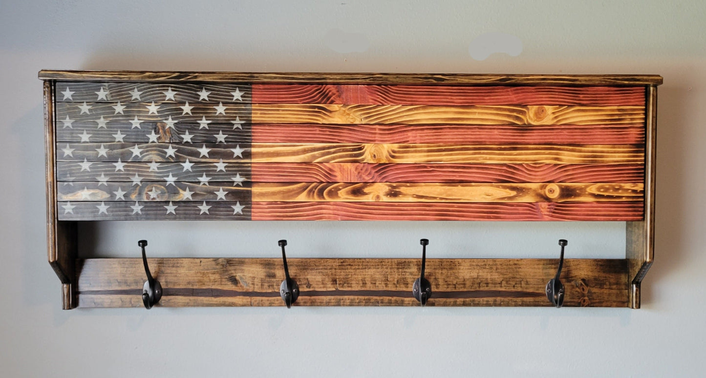 Coat Rack Concealed Cabinet Wooden American Flag