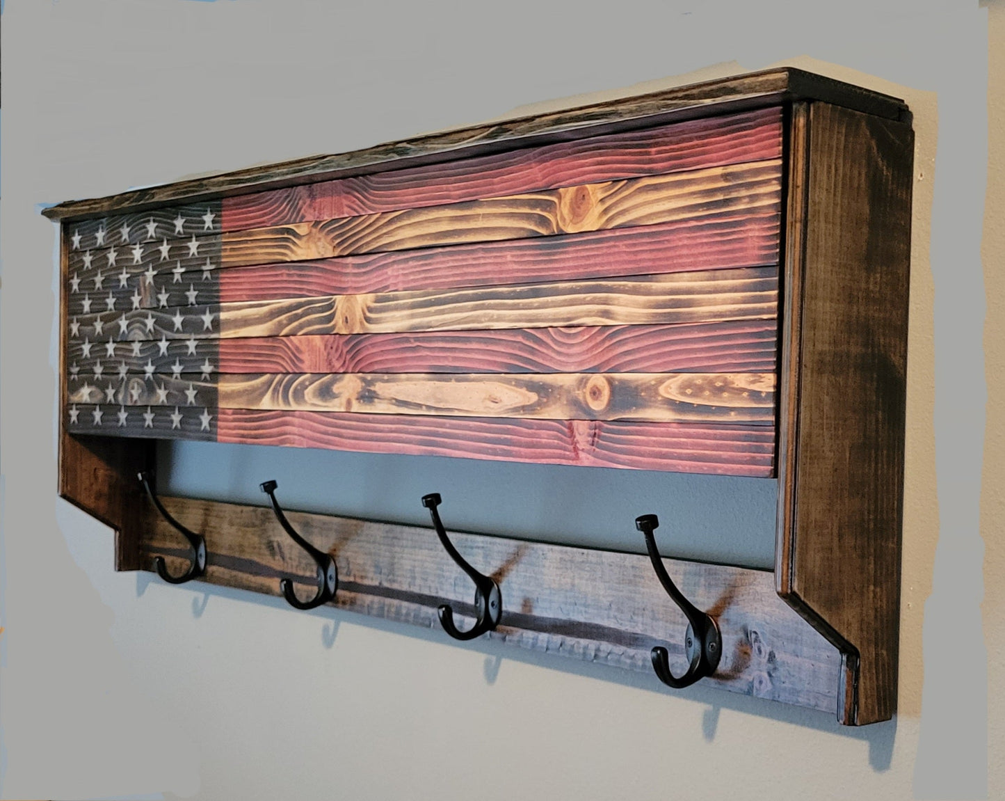 Coat Rack Concealed Cabinet Wooden American Flag