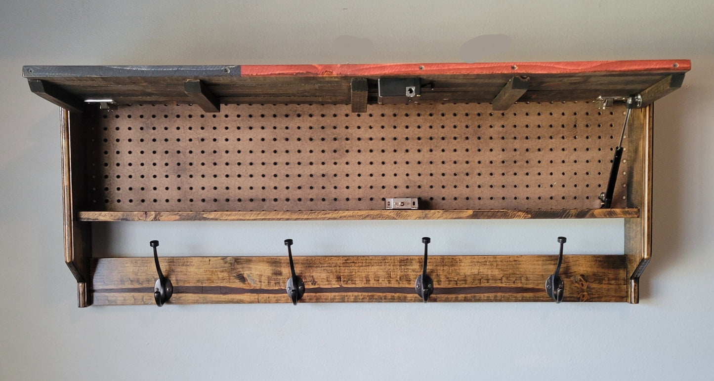 Coat Rack Concealed Cabinet Wooden American Flag