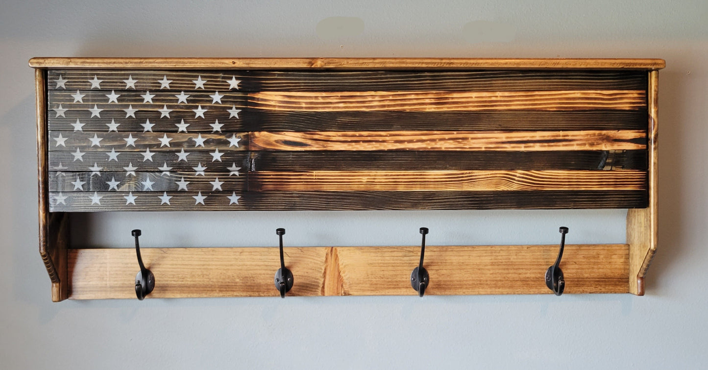 Coat Rack Concealed Cabinet Wooden American Flag