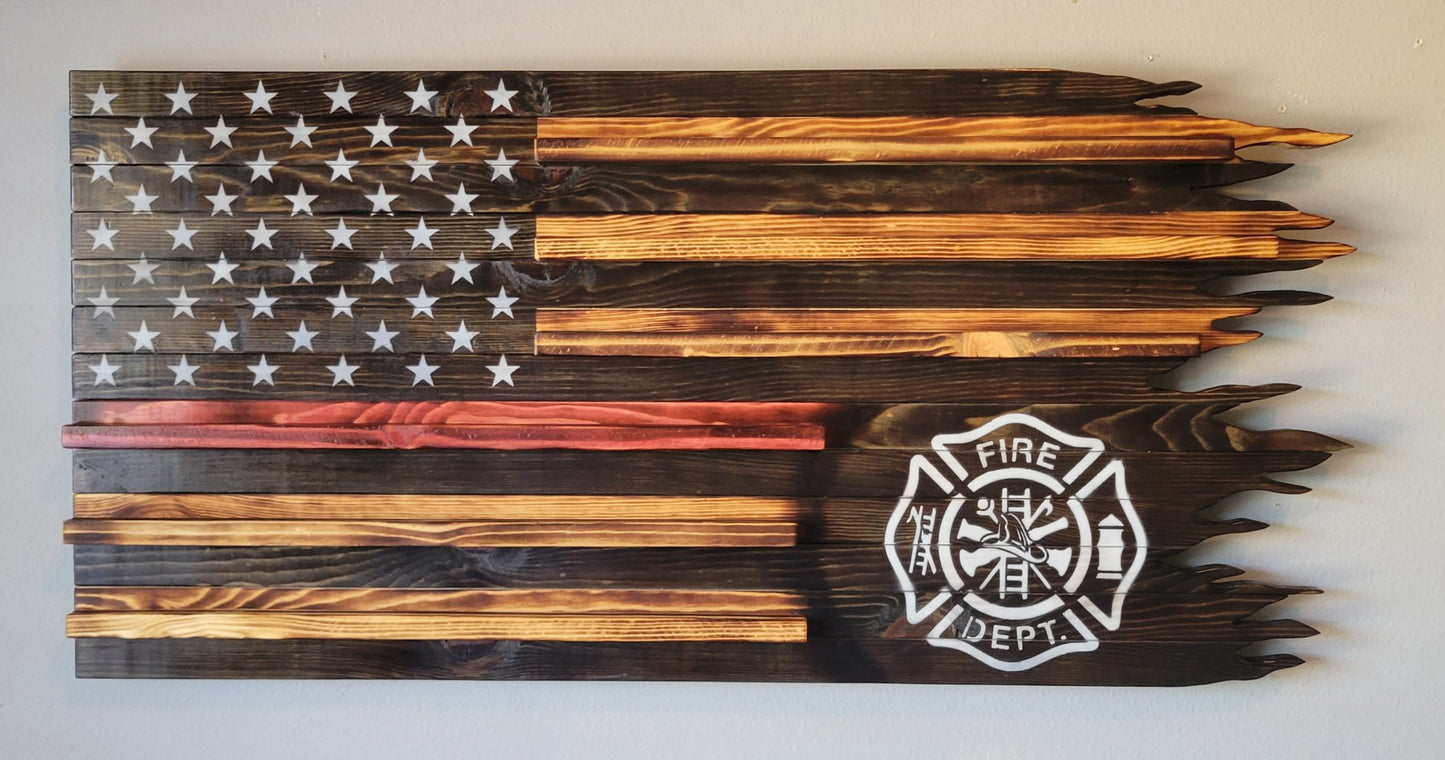 FIrefighter Wooden American Coin Holder Flag