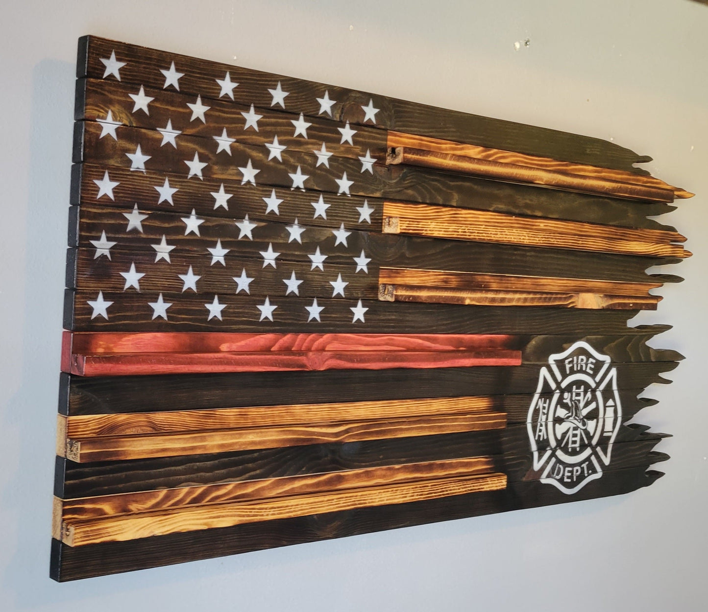 FIrefighter Wooden American Coin Holder Flag