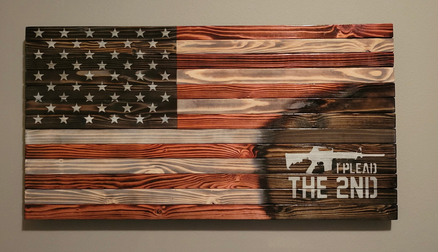 "I PLEAD THE 2ND" Wooden American Flag