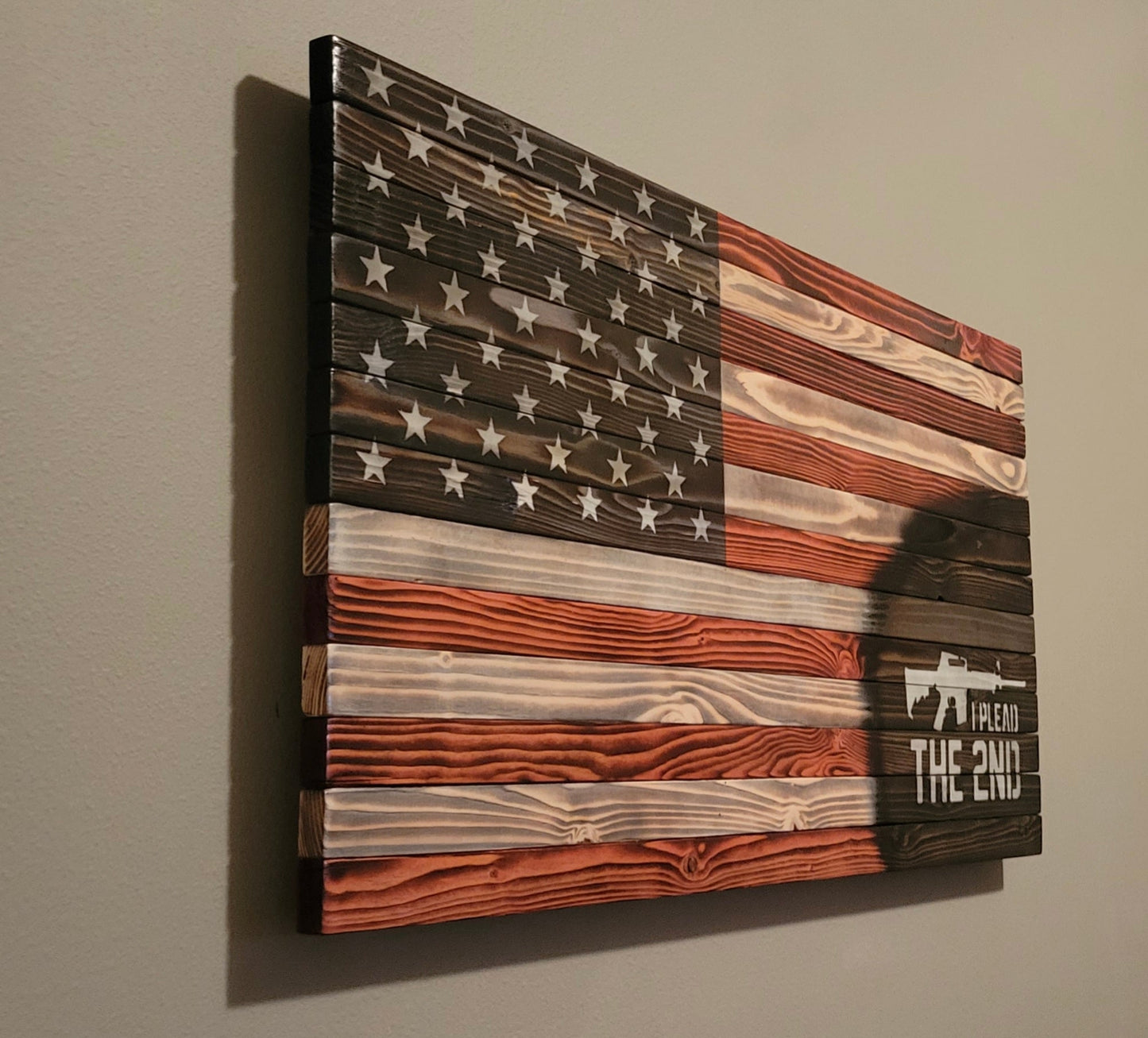 "I PLEAD THE 2ND" Wooden American Flag